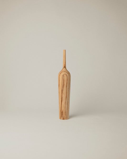  Jarrón de zebrano cilíndrico con cuello fino. Diseño sobrio y torneado a mano.